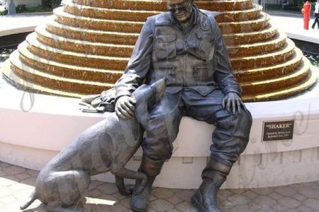 Life Size Outdoor Military Bronze Soldier and Dog Sculpture Monument for Sale BOKK-194