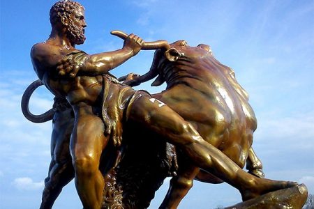 Famous Bronze Hercules Wrestling A Bull Statue Garden Decoration BOKK-996